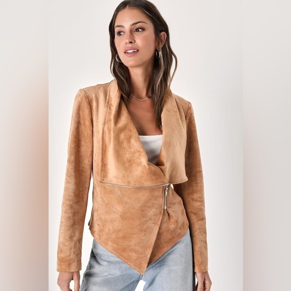 Lulus Wild at Heart Tan Vegan Suede Moto Jacket- Size Large - Picture 1 of 11